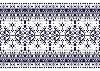 geometric and flower ethnic fabric pattern on blue background for cloth carpet wallpaper background wrapping etc.