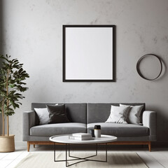 frame mock-up in home interior background with sofa table and decor in living room natural light from window - Generative AI
