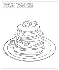 Pancake coloring book page, food coloring book page for children