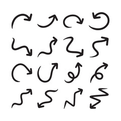 Set of hand drawn arrow doodles on white background