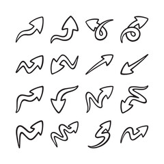 Set of hand drawn arrow doodles on white background