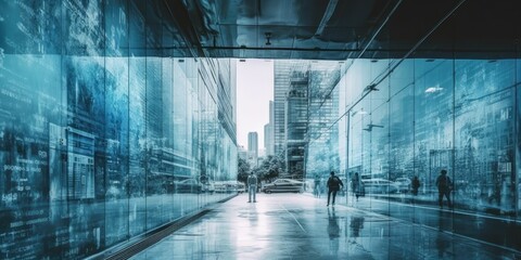 modern office building with reflection on the floor - obrazy, fototapety, plakaty