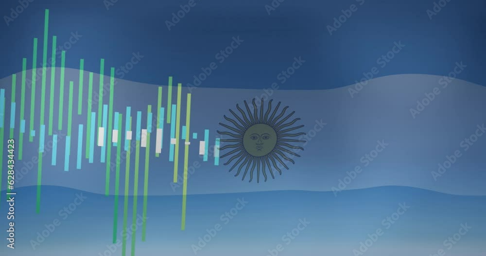 Poster animation of multiple graphs illuminating over flag of argentina