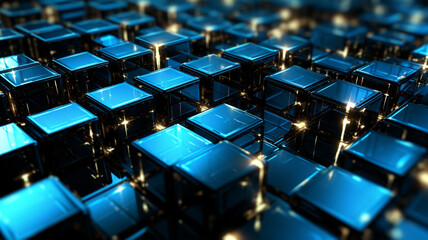 Fototapeta premium 3d square texture, block, led, perspective, shiny illumination neon abstract background, with cubes. connection, AI generated.