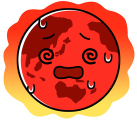 地球のキャラクター　地球沸騰化　イラスト素材