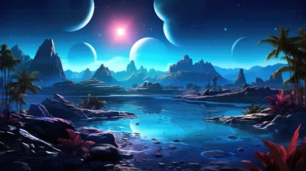 Alien Planet - Fantasy space Landscape. Surreal Cosmic background. Digital art. AI illustration.. © Oksana Smyshliaeva
