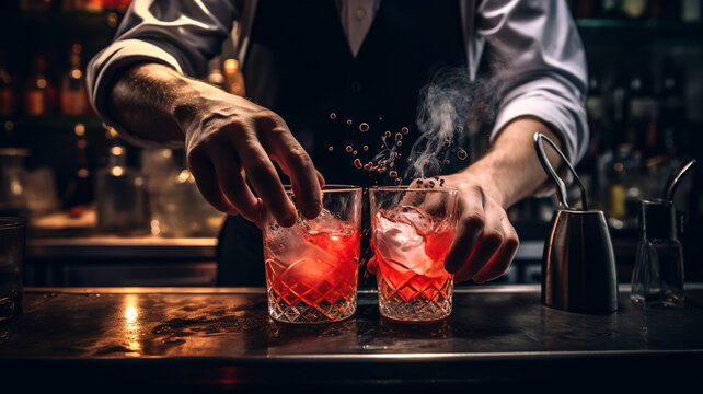 Bartender making a glass of cocktail 