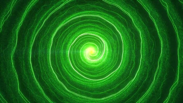 abstract surreal animated glowing green spinning vortex spiral backdrop, 4k seamless loop background