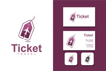 ticket travel logo design vector template and business card with editable text