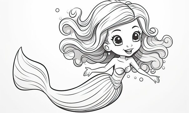 Explore your coloring skills with the line art of the cartoon mermaid.