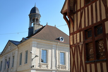 The Town Hall in Bar sur Seine, Aube, Grand Est, champagne ardenne, France, with an ancient...