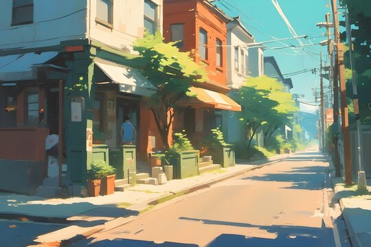 Street landscape in hot summer