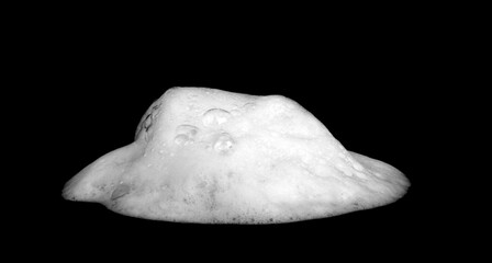 liquid white foam from soap or shampoo or shower gel Abstract soap bubbles. Set foam, soap bubble isolated on black, with clipping path texture and background.	
