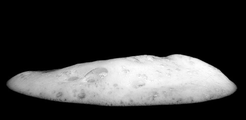 liquid white foam from soap or shampoo or shower gel Abstract soap bubbles. Set foam, soap bubble isolated on black, with clipping path texture and background.	
