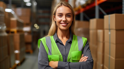 Dedicated Female Worker Managing Warehouse Inventory