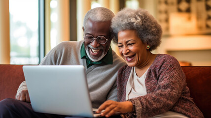 Senior Black Couple Enjoying Laptop Time