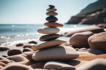 Fotobehang stack of stones on the beach © drimerz