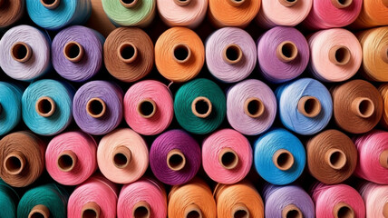 Many colorful sewing threads background