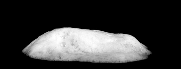 liquid white foam from soap or shampoo or shower gel Abstract soap bubbles. Set foam, soap bubble isolated on black, with clipping path texture and background.	
