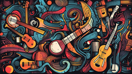 Obraz premium Colorful musical doodle background