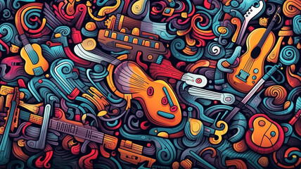 Obraz premium Colorful musical doodle background
