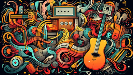 Obraz premium Colorful musical doodle background