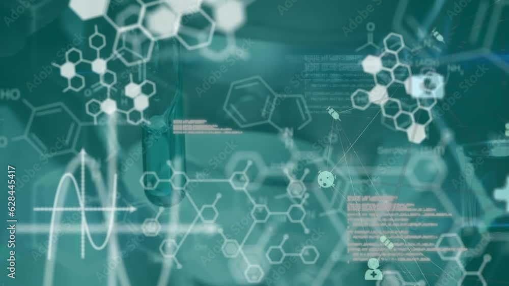 Poster animation of scientific data processing over green background