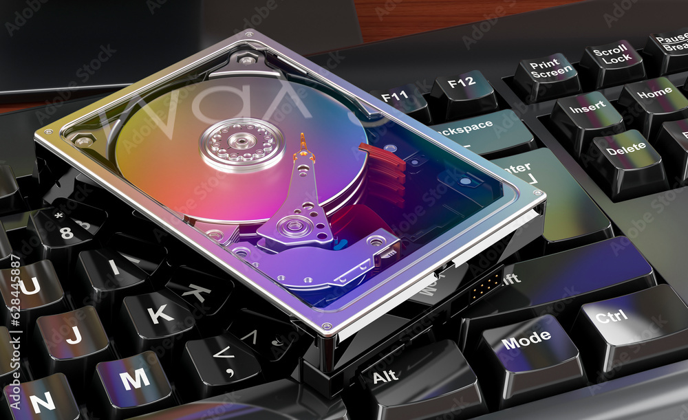 Aufkleber hdd on the keyboard, 3d rendering