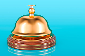 Reception bell on blue background, 3D rendering