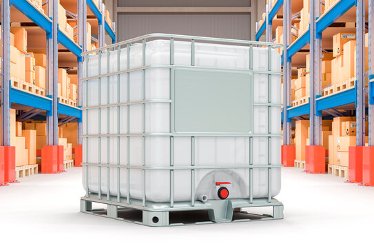 Storehouse with intermediate bulk container, 3D rendering