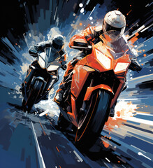 motorcycle rider in action on the road. illustration art. created with generative AI technology.