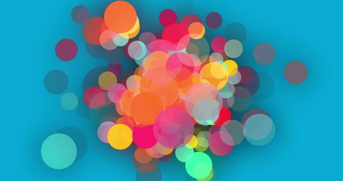 Animation of neon circles vibrant pattern over blue background