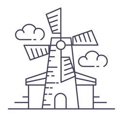 Mill at farm, agriculture and harvesting crops