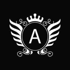 Crown minimalist line art Illustration with A letter 