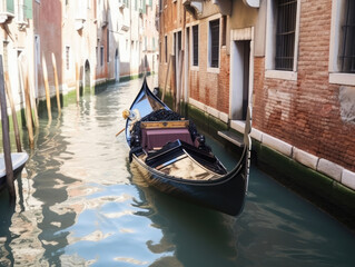 Fototapeta na wymiar A gondola in a small canal in Venice, Italy.