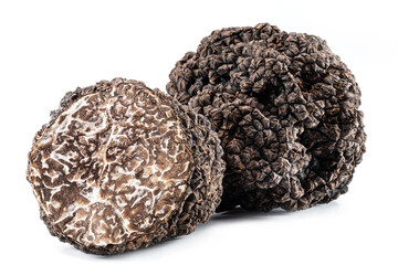 Summer truffles and truffle slices isolated on white background. Close-up. - obrazy, fototapety, plakaty