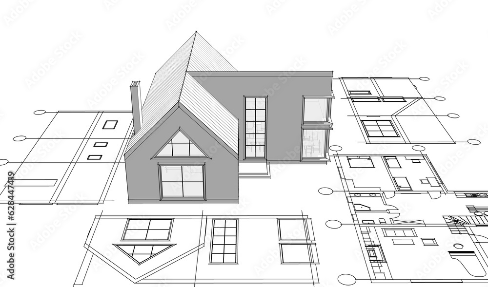 Wall mural architecture house plan 3d illustration