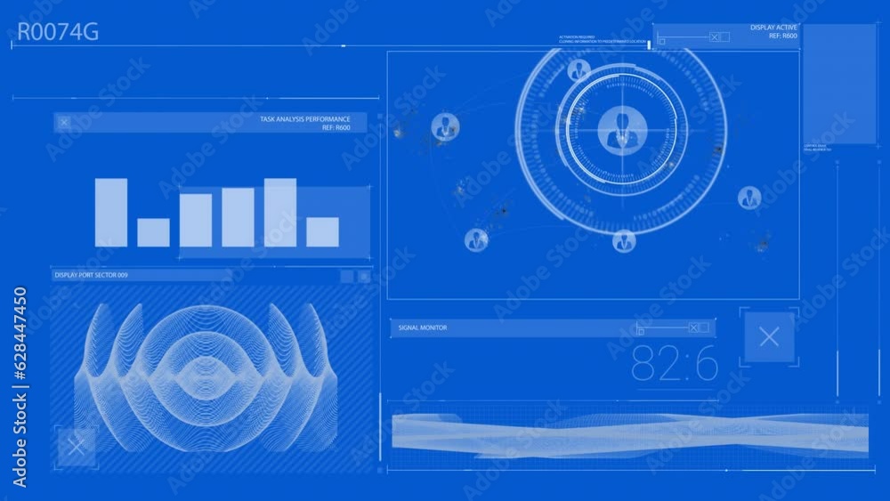 Poster animation of data processing over blue background
