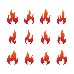 set of gradient red flames vector illustration