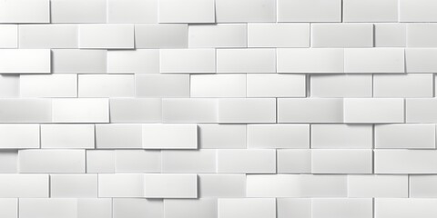 Seamless smooth subtle white embossed plastic, ceramic, porcelain or marble brick wall background texture. Abstract elegant geometric grayscale displacement, bump or height map. 3D, Generative AI