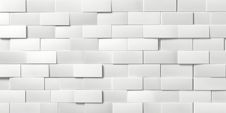 Fototapeta Seamless smooth subtle white embossed plastic, ceramic, porcelain or marble brick wall background texture. Abstract elegant geometric grayscale displacement, bump or height map. 3D, Generative AI