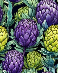 Fototapeta premium Artichoke tileable watercolor hand drawn seamless pattern created with Generative AI technology