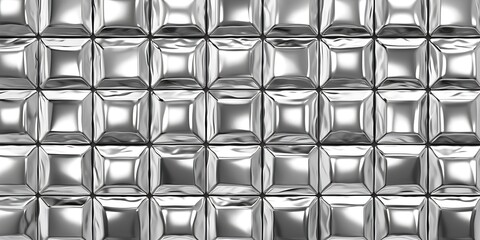 Seamless retro glass block wall background texture transparent overlay. Vintage silver disco ball pattern or shiny metallic foil. Luxury crystal cut mosaic brick tile room divider. 3D, Generative AI