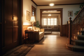 Modern living room interior with stylish comfortable sofa,Generative AI