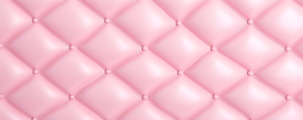 Seamless light pastel pink diamond tufted upholstery background texture. Abstract soft puffy quilted sofa cushions panoramic pattern for a girl's birthday, baby shower or nursery. 3D, Generative AI - obrazy, fototapety, plakaty