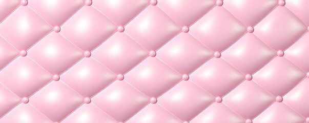 Seamless light pastel pink diamond tufted upholstery background texture. Abstract soft puffy quilted sofa cushions panoramic pattern for a girl's birthday, baby shower or nursery. 3D, Generative AI
