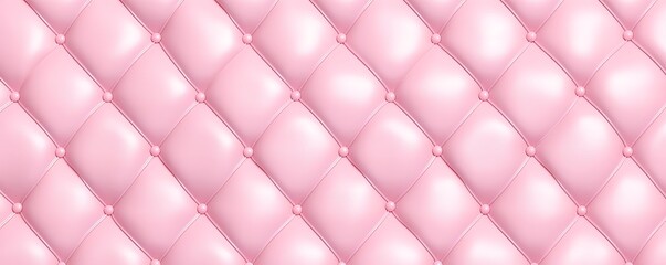 Seamless light pastel pink diamond tufted upholstery background texture. Abstract soft puffy quilted sofa cushions panoramic pattern for a girl's birthday, baby shower or nursery. 3D, Generative AI