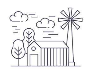 Farming and agriculture mill and horses in village