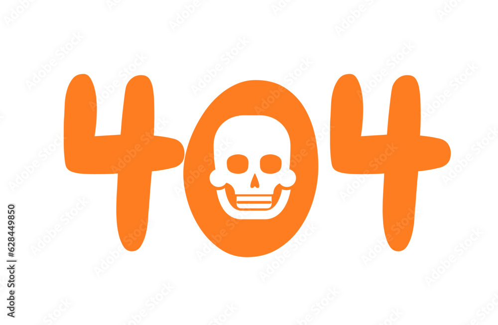 Poster grinning skeleton skull error 404 flash message. human skeleton smiling. halloween. empty state ui d