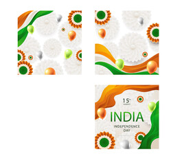 Posts Set India Independence Day Celebration Vector Illustration.